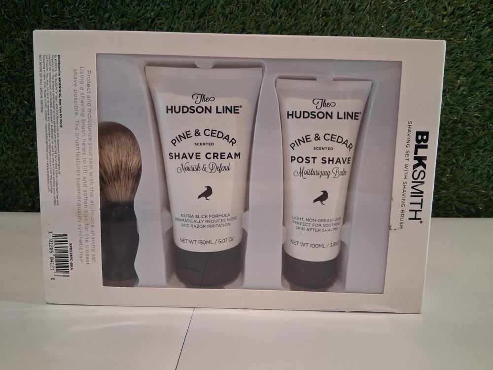 BLKSMITH Hudson Line Men Shaving Gift Set Pine & Cedar Shave Cream Balm Brush